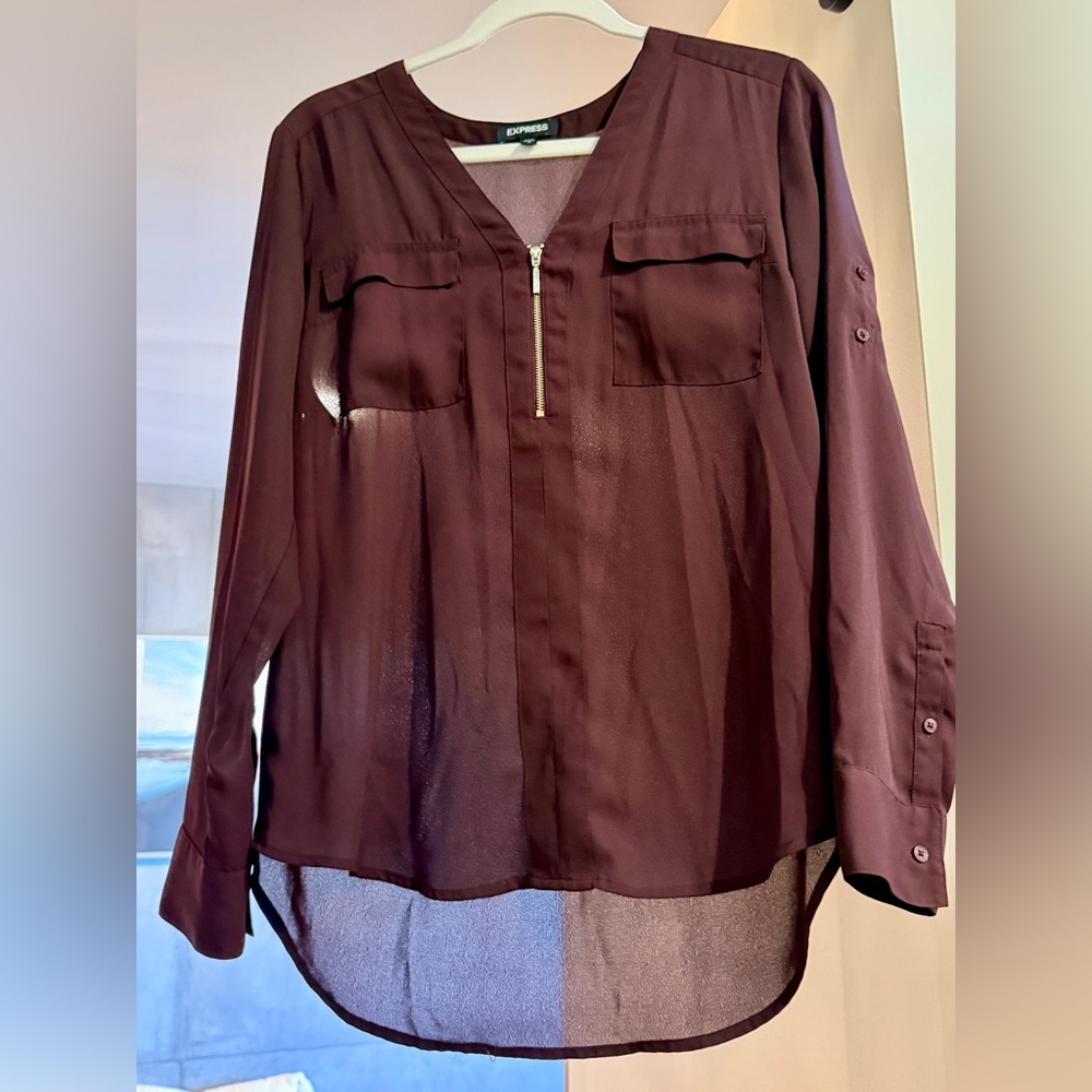 Burgundy Top with Zipper Detail